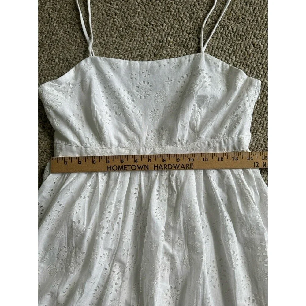White Cotton Summer Sundress Spaghetti Strap Eyelet Women’s Medium